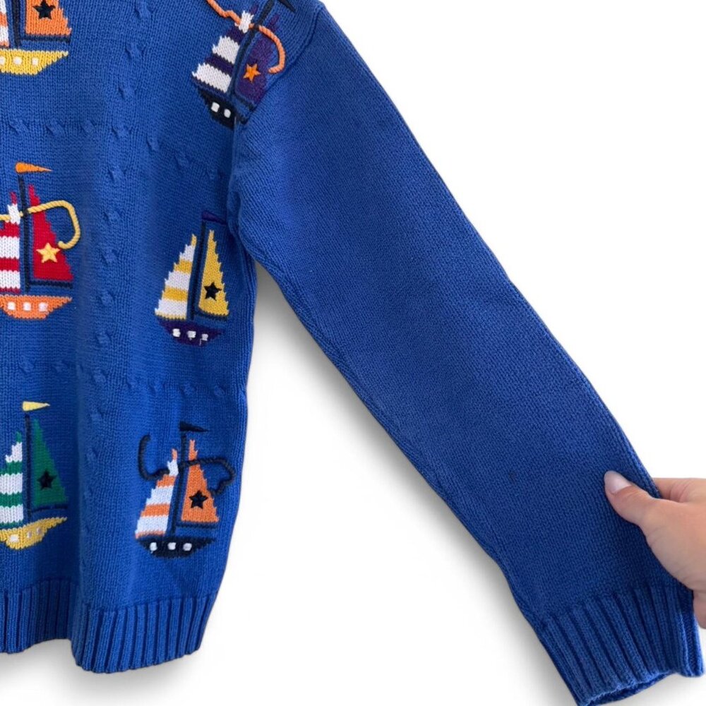 Essential Elements Nautical Ocean Blue Crew Neck … - image 4